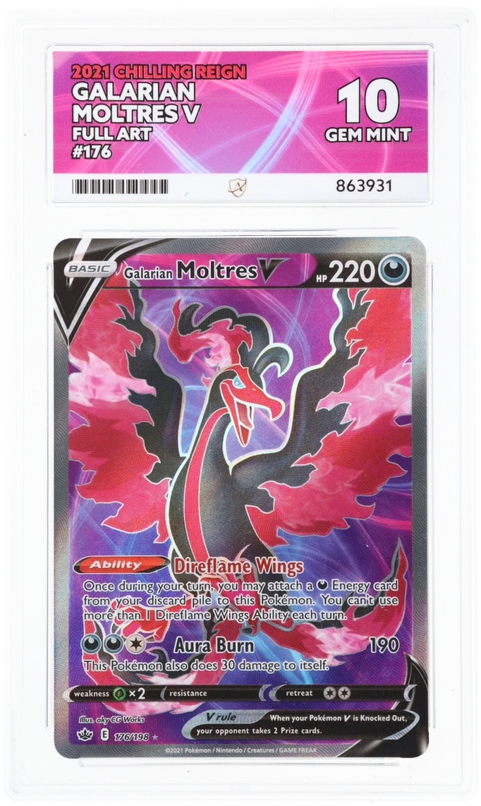 GALARIAN MOLTRES V FULL ART 176/198 CHILLING REIGN ACE 10