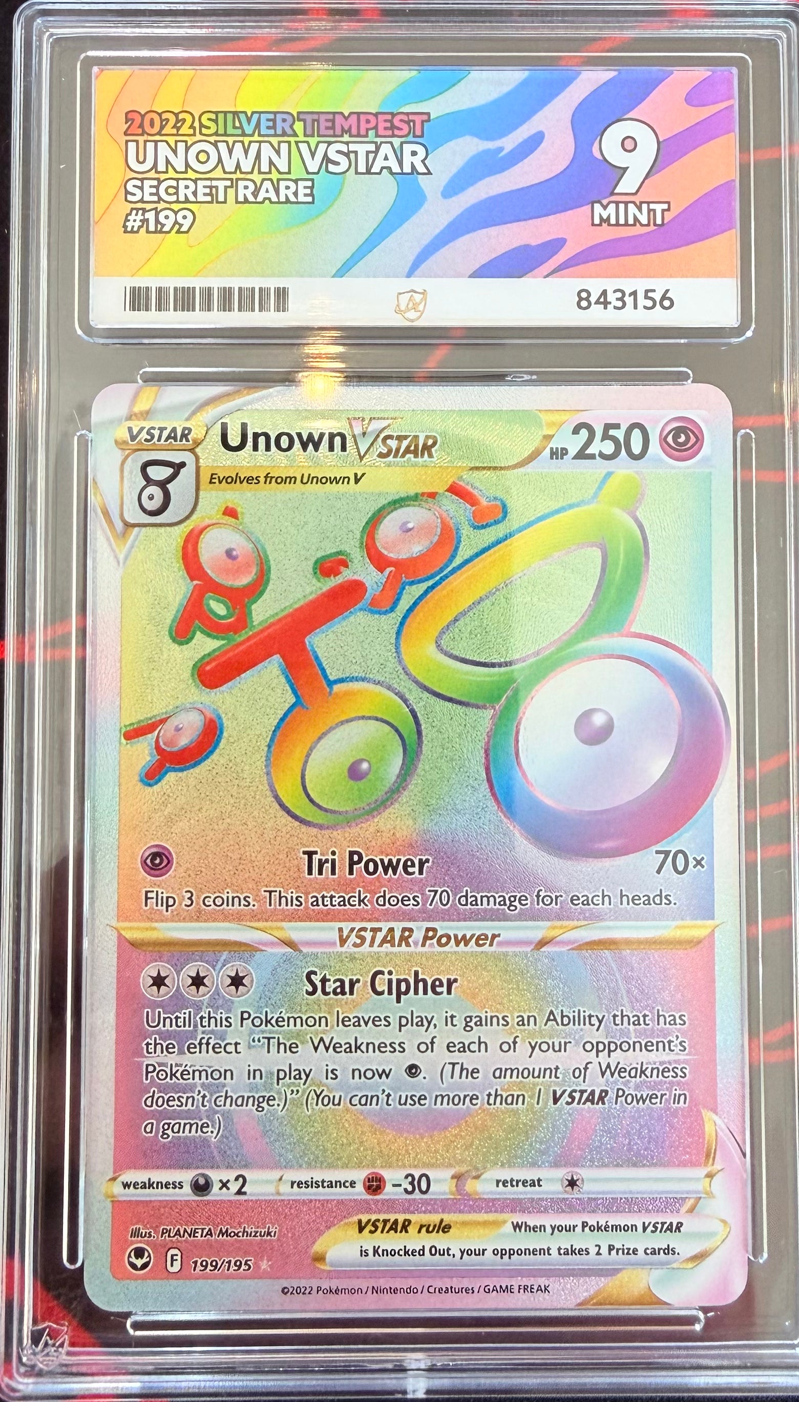 UNOWN VSTAR 199.195 RAINBOW RARE SILVER TEMPEST